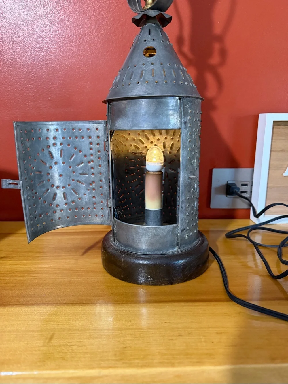 Vintage Revere Tin Punched Table Lamp
